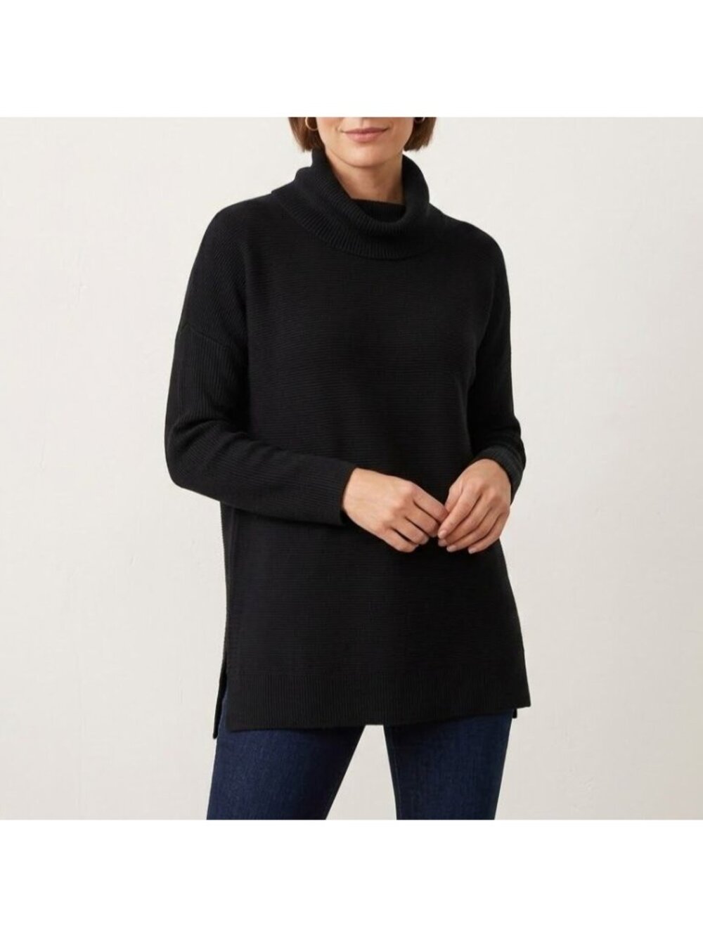 Boden Size M Black 100% Wool Long Sleeve Turtleneck Tunic Sweater - Picture 1 of 8